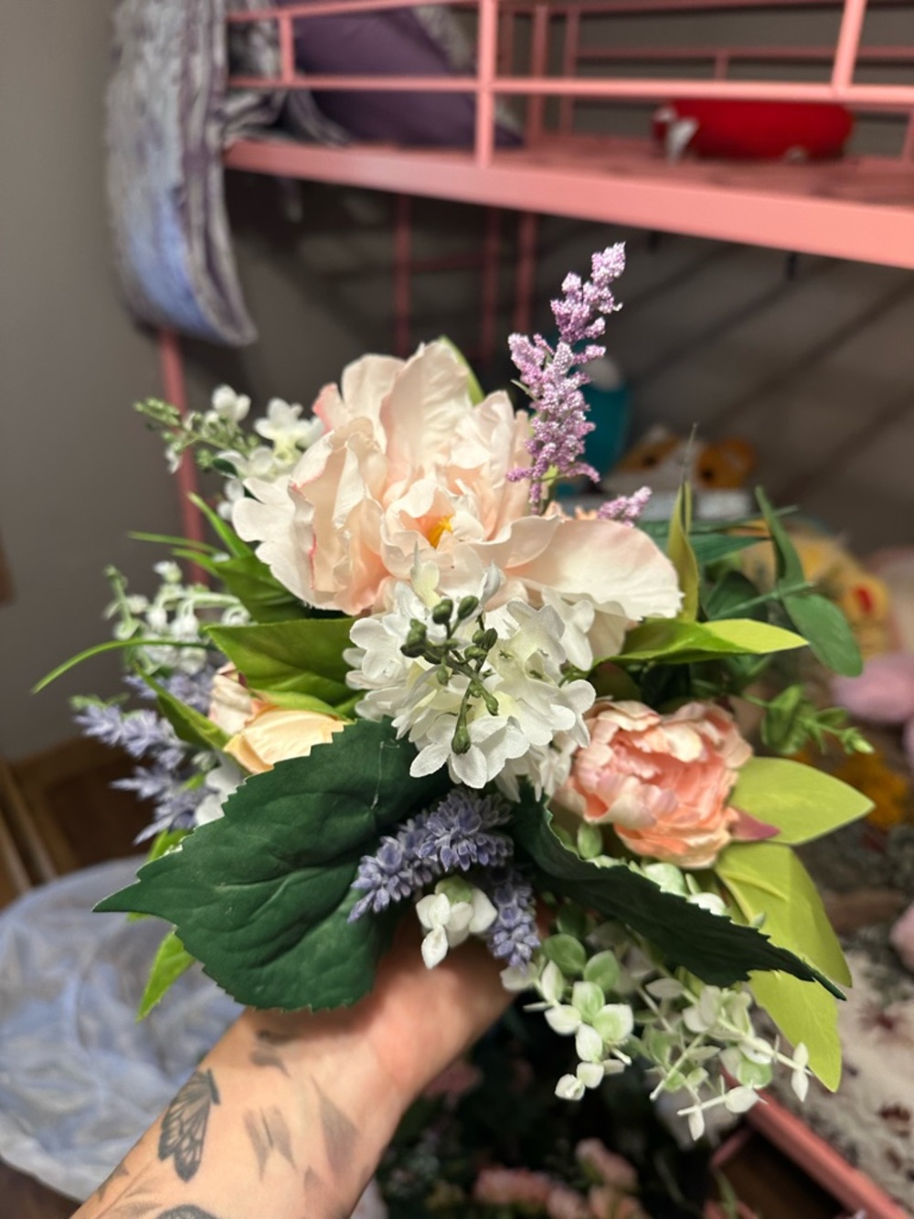 15 total Peach & Lavender Faux Floral center pieces - spent over $600